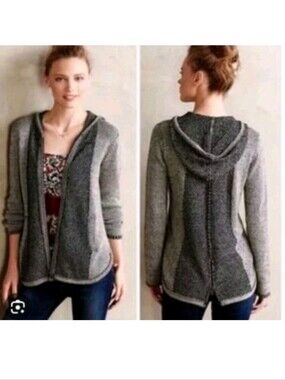 Anthropologie Sparrow Full Zip Hooded Cardigan Hoodie Knit Grey Pockets Women XS
